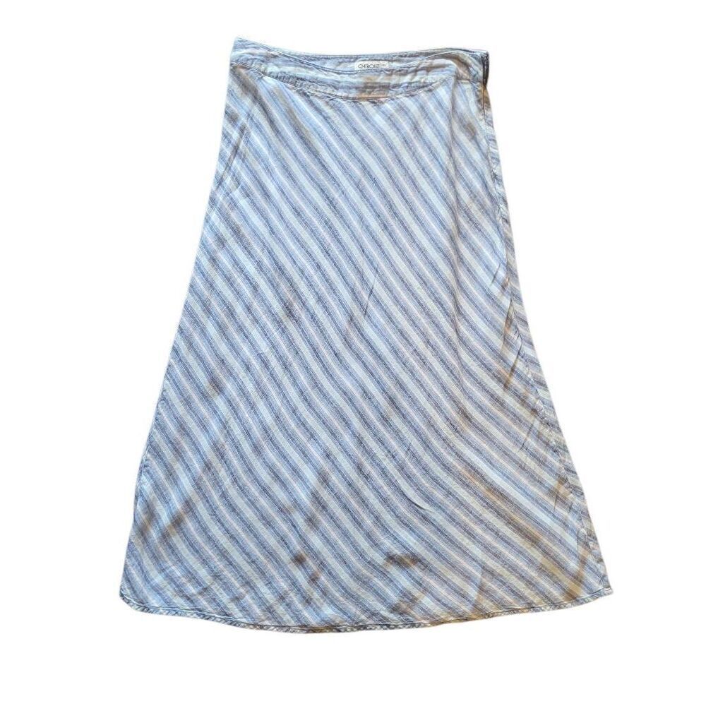 Vintage Cherokee Skirt Women's 8 Blue Linen Midi Stripe Natural Fiber Coastal